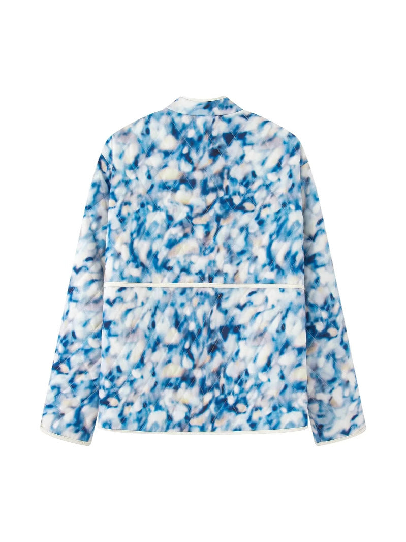 Damen gestepptes Blütenmuster-Jacke mit praktischen Taschen R&B