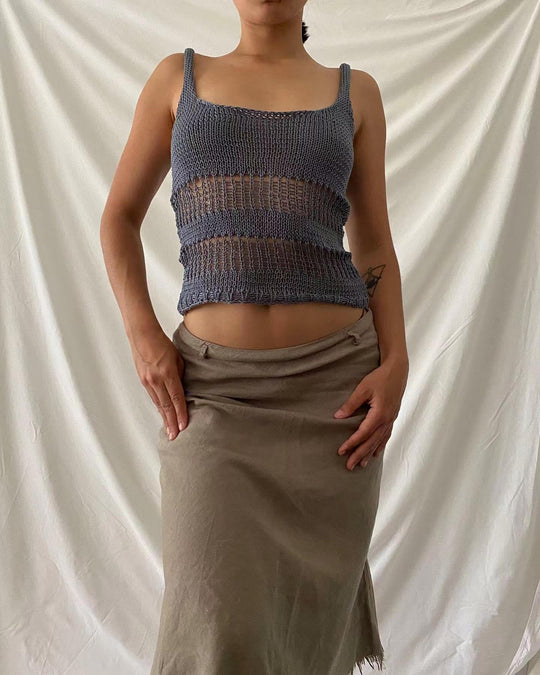 Damen gestricktes Crop-Top mit luftiger Netzstruktur R&B