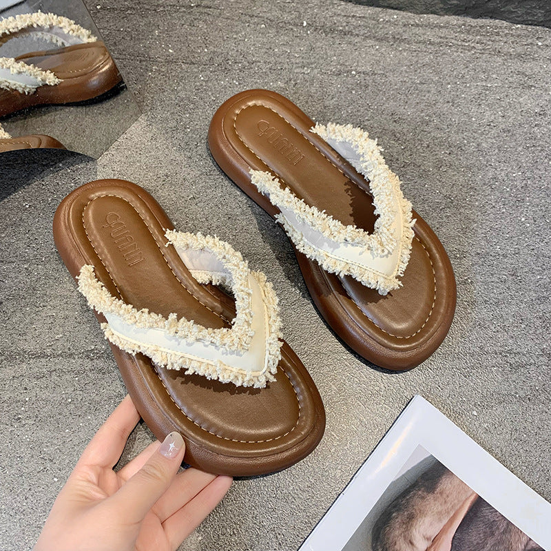 Damen Komfortable und modische Sandalen mit fransigen Riemen EB