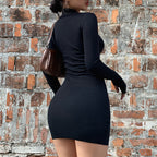 Damen lässiges Minikleid mit Stehkragen und seitlichen Reißverschlüssen R&B