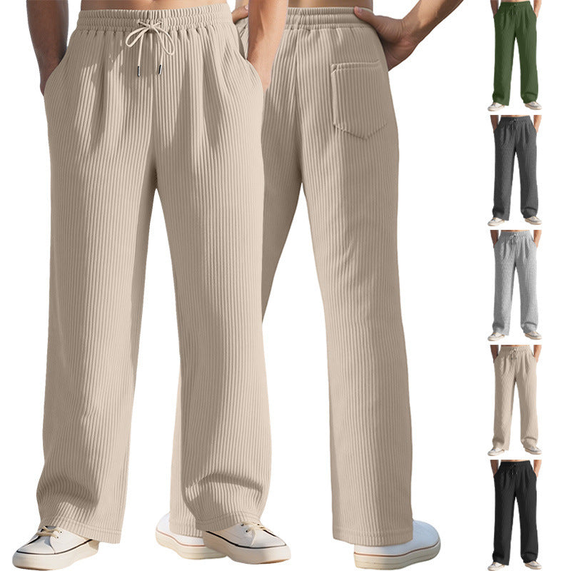 Herren nan lässige Ripp-Freizeithose mit Tunnelzugbund, Eingrifftaschen und geradem Bein R&B