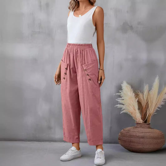 Damen elegante Freizeitpants mit Knopfdetails R&B