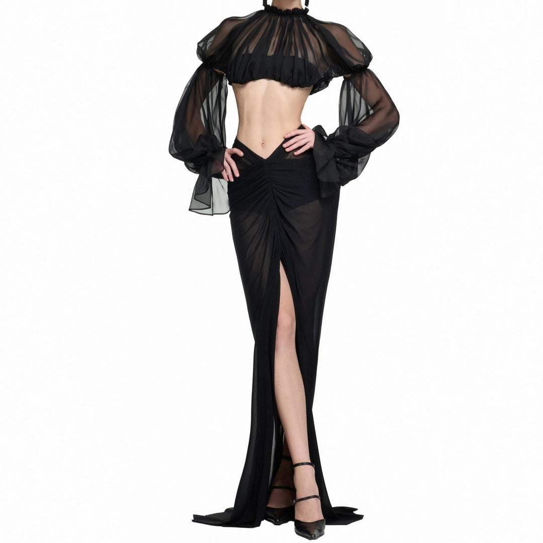 Damen Elegantes transparents Maxikleid mit ärmelloser Silhouette R&B