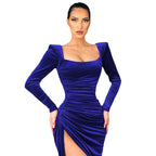 Damen Raffiniertes Stretch-Kleid mit asymmetrischem Schlitz und langen Ärmeln R&B