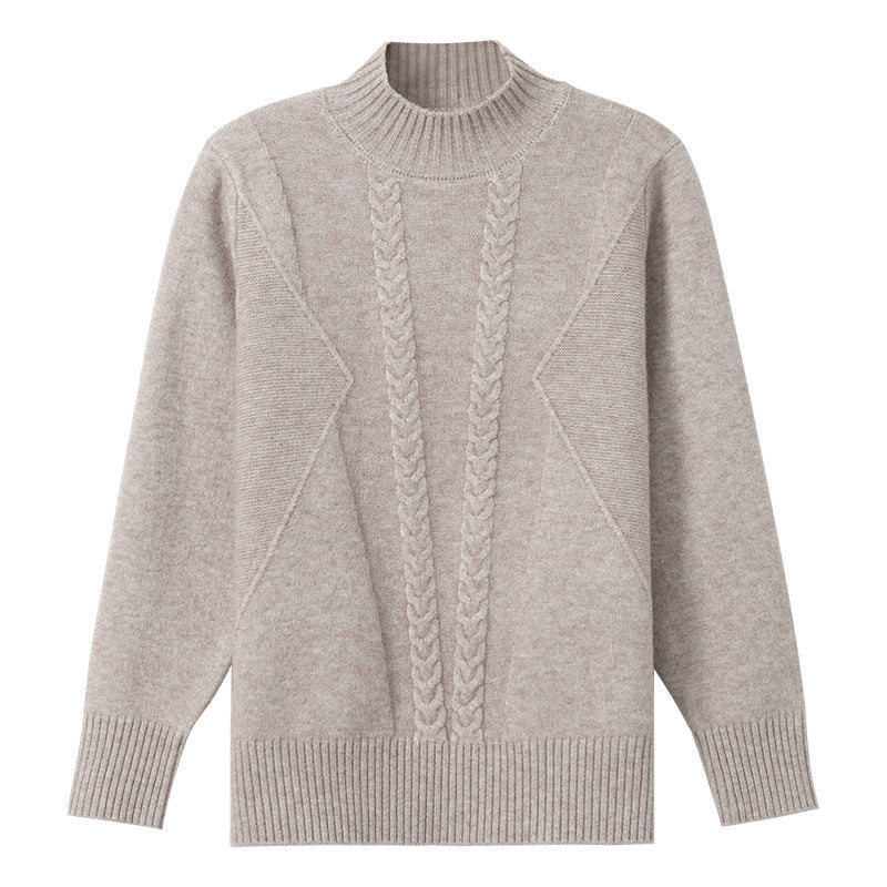 Damen Grobstrickpullover mit elegantem Zopfmuster und hohem Kragen R&B