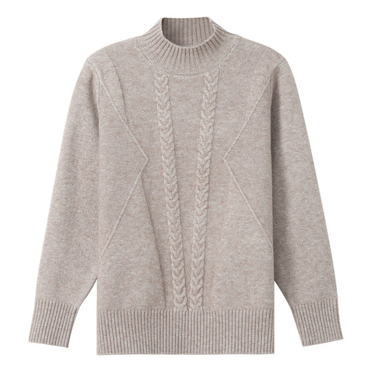 Damen Grobstrickpullover mit elegantem Zopfmuster und hohem Kragen R&B