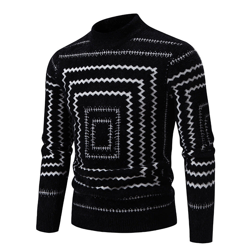 Damen Strickpullover mit geometrischem Muster und hohem Kragen R&B
