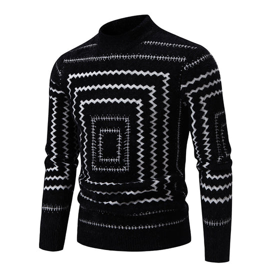 Damen Strickpullover mit geometrischem Muster und hohem Kragen R&B
