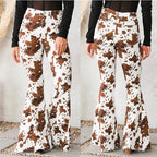 Damen Flared Jeans mit auffälligem Kuhflecken-Muster R&B