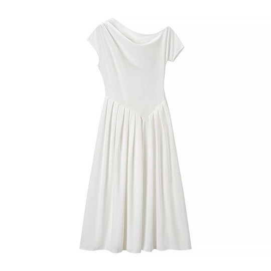 Damen Midi-Kleid mit elegantem Faltenrock und offenkantigem Ausschnitt R&B