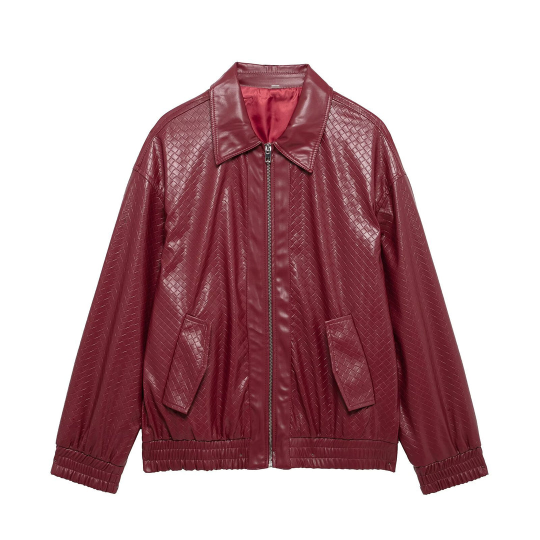 Damen modische Kunstlederjacke mit strukturiertem Design und elastischem Bund R&B