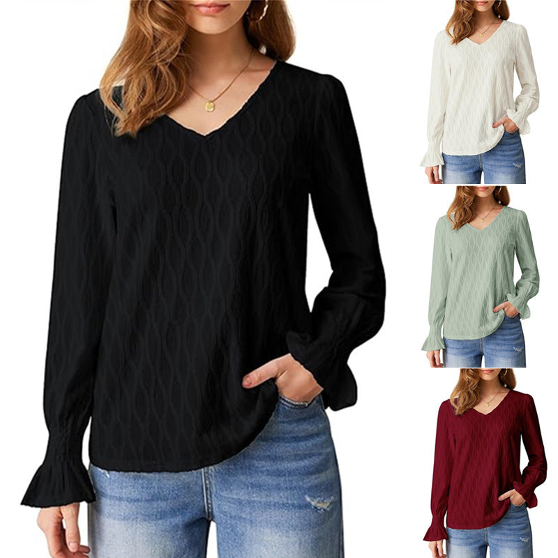 Damen modische V-Ausschnitt Bluse mit raffinierten Rüschendetails R&B