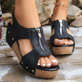 R&B | Damen Fischmaul Plateau Nietensandalen