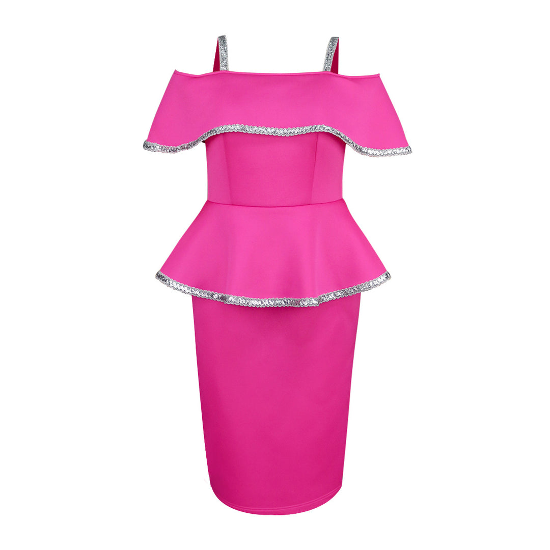 Damen Elegantes Cocktailkleid mit schulterfreiem Volant und funkelnden Akzenten R&B