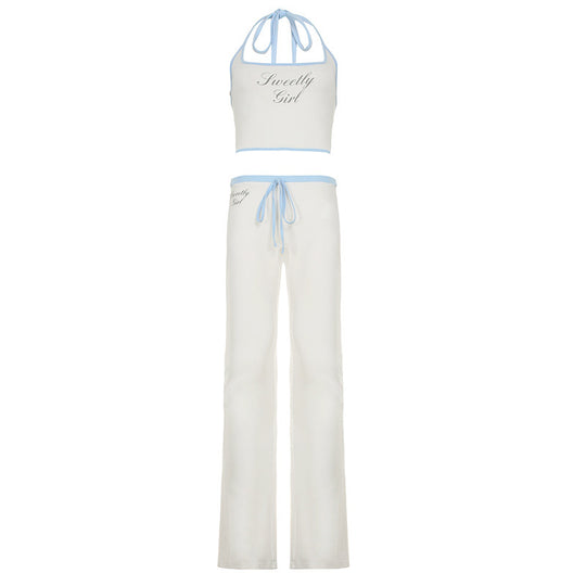Damen sportliches Two-Piece Set mit verstellbarem Bindeband und bequemen Flared-Hosen R&B