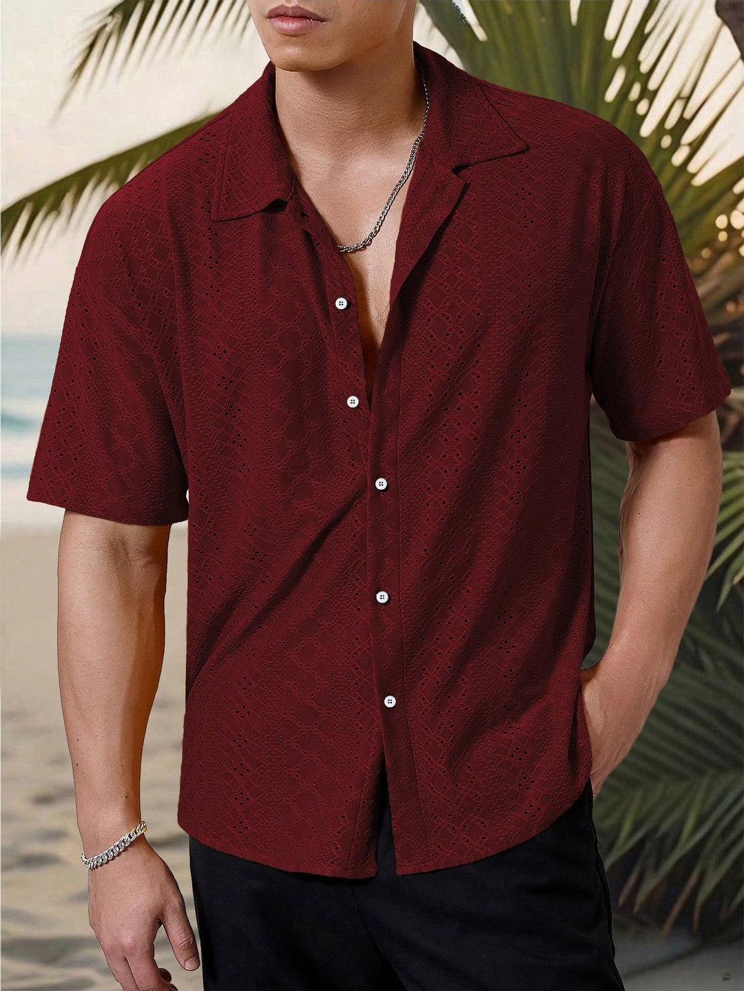 Herren Kurzarmhemd mit strukturiertem Design und atmungsaktivem Material R&B
