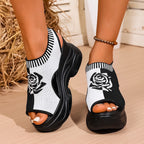 Damen Plateauschlupfschuhe mit floralen Akzenten R&B