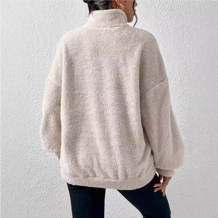 Damen Kuscheliger Fleece-Pullover mit Stehkragen und Eingrifftaschen R&B