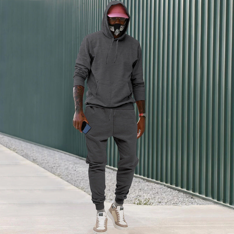 Herren nan lässiges Hoodie- und Jogging-Set aus French Terry mit Kängurutasche, gerippten Bündchen und elastischem Tunnelzugbund R&B