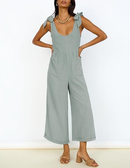 Damen Lässiger Jumpsuit mit verstellbaren Trägern und weitem Bein R&B