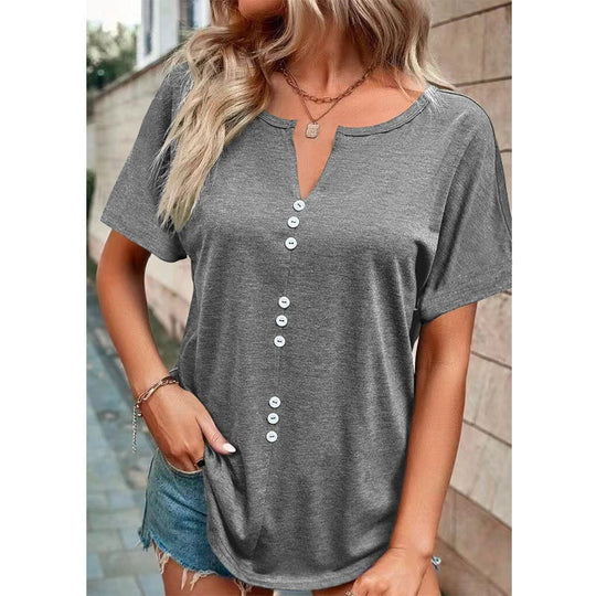 Damen T-Shirt mit Knopfleiste und lässigem Schnitt R&B