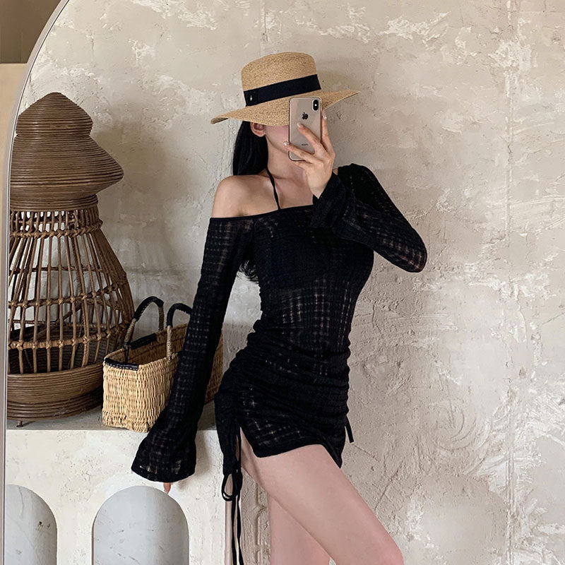 Damen Strandkleid mit transparentem Stoff und verstellbaren Rüschendetails R&B