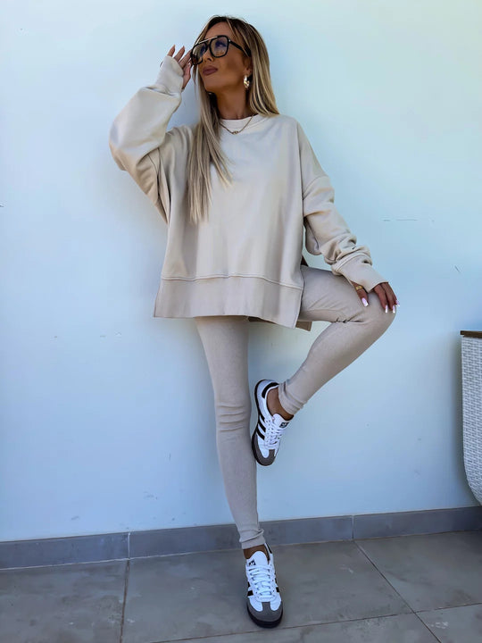 Damen lässiger Oversized-Sweater und leggings im Set R&B