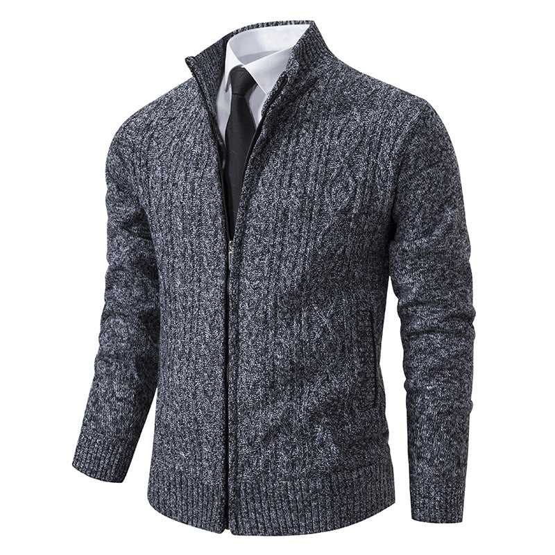 Herren Strickjacke mit Stehkragen und strukturierter Musterung R&B