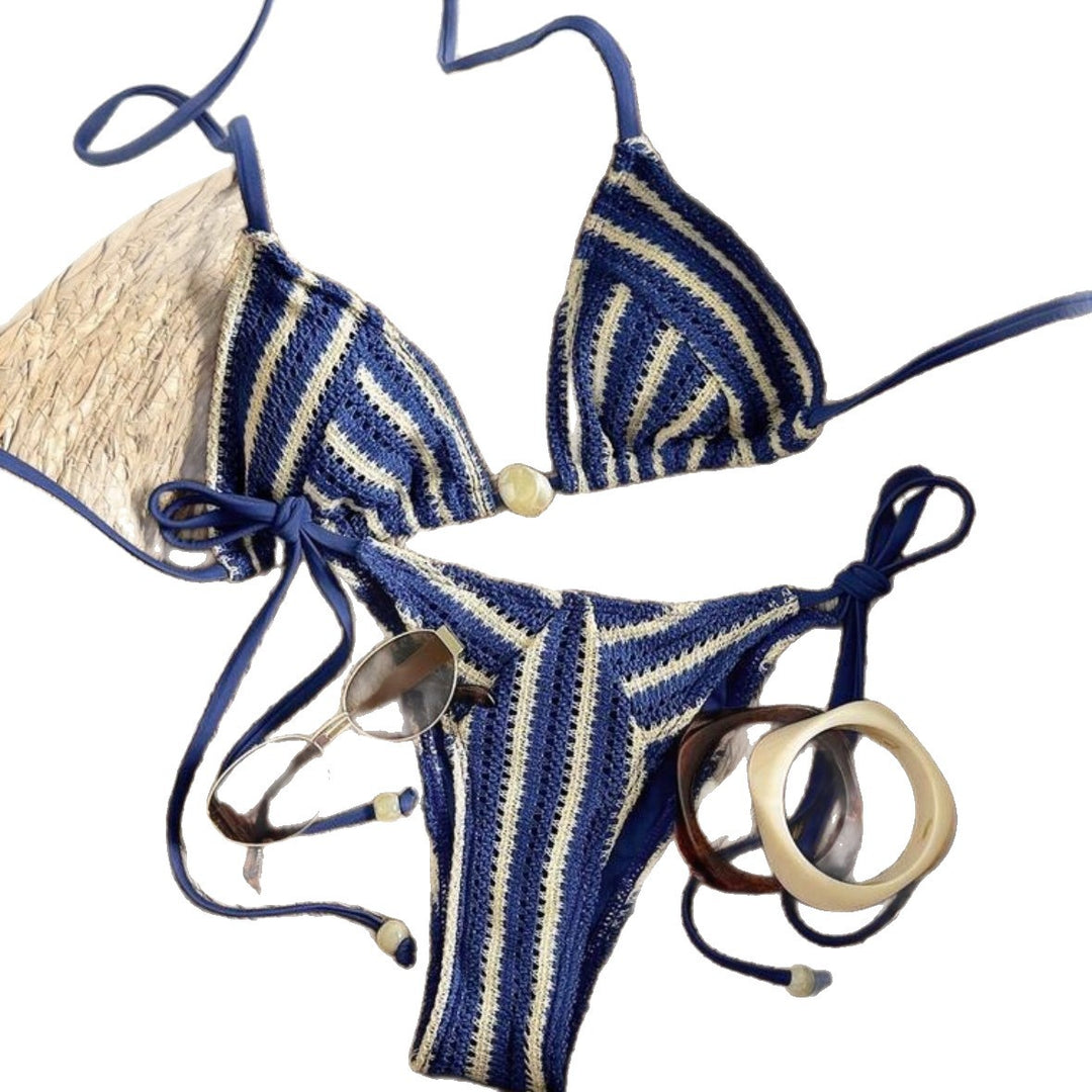 Damen Handgehäkelter Bikini mit maritimem Streifenmuster R&B