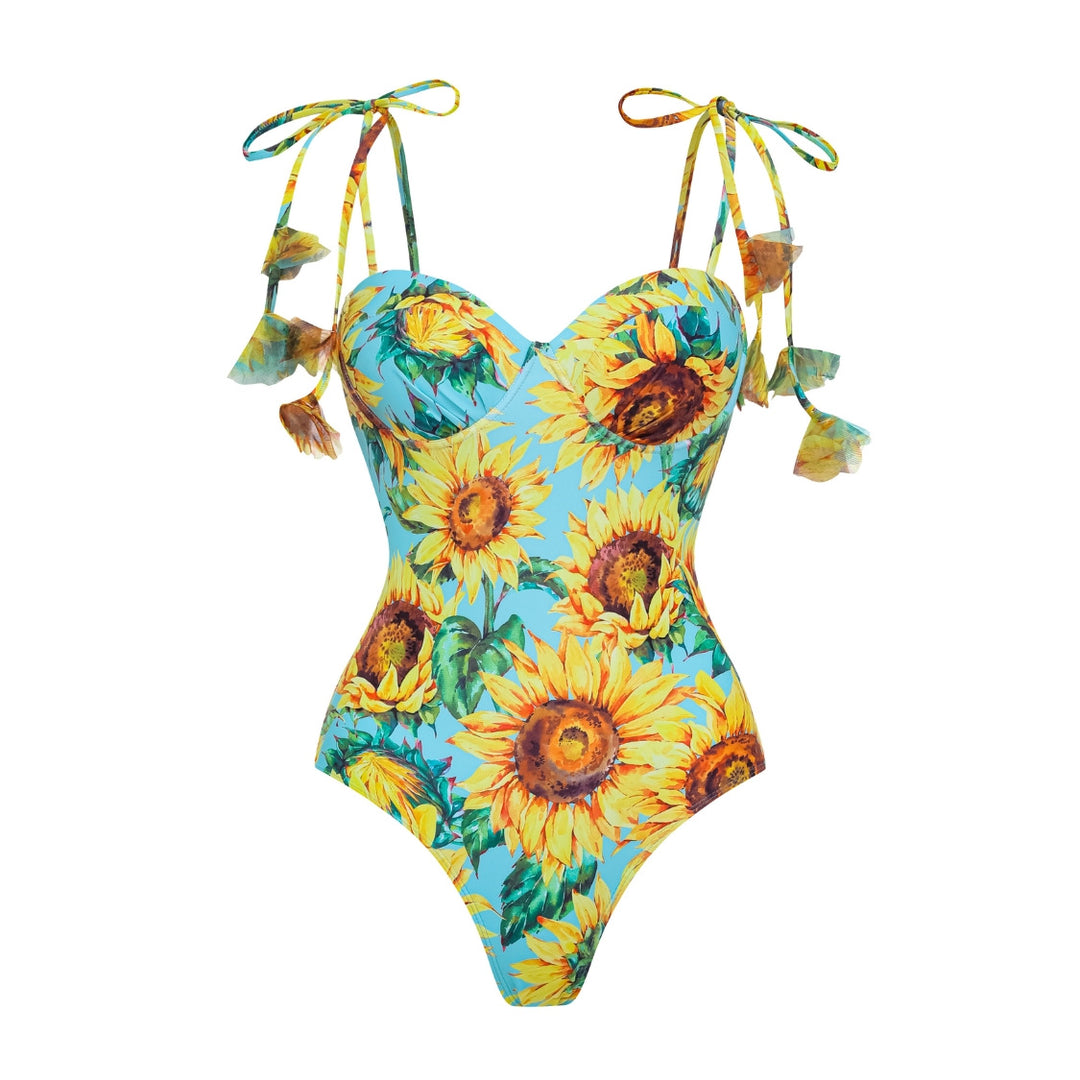 Damen Einseitiger Badeanzug mit floralen Applikationen R&B