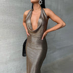Damen Elegantes Wickelkleid mit tiefem V-Ausschnitt und schimmerndem Finish R&B