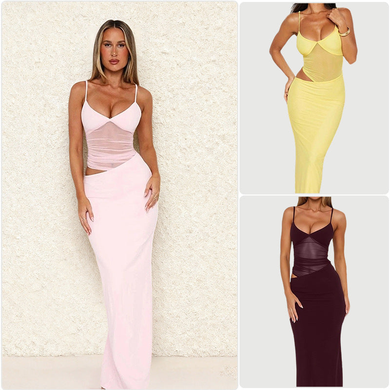 Damen Elegantes Maxikleid mit transparentem Oberteil und figurbetontem Schnitt R&B