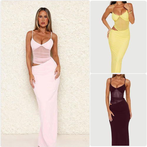 Damen Elegantes Maxikleid mit transparentem Oberteil und figurbetontem Schnitt R&B