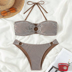Damen Bandeau-Bikini mit strukturiertem Netzdesign und modischen Ösen