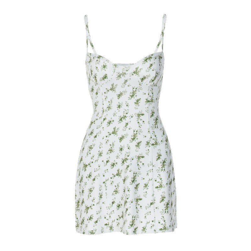 Damen Minikleid mit zartem Blumenmuster und verstellbaren Spaghettiträgern R&B