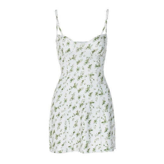 Damen Minikleid mit zartem Blumenmuster und verstellbaren Spaghettiträgern R&B