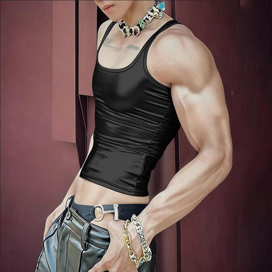 Damen nan tailliertes Glanz-Tanktop mit Racerback und feiner Nahtverarbeitung R&B