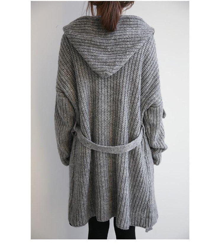 Damen Hüttenstrickmantel mit Gürtel und großen Taschen R&B