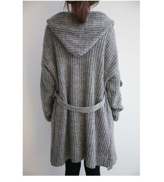 Damen Hüttenstrickmantel mit Gürtel und großen Taschen R&B