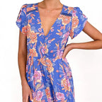 Damen Maxikleid mit tiefem V-Ausschnitt und romantischem Blumenmuster R&B