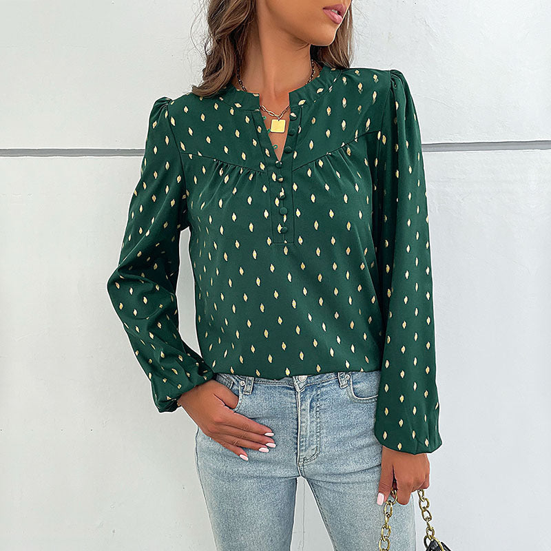 Damen Bluse mit feinem Druck und Knopfdetails R&B