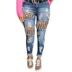 Damen Ripped Skinny Jeans mit Leoparden-Applikationen R&B