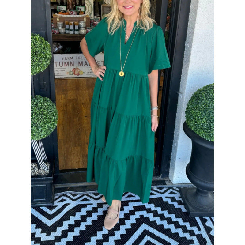 Damen langärmeliges Maxikleid mit V-Ausschnitt und Volantdetail R&B