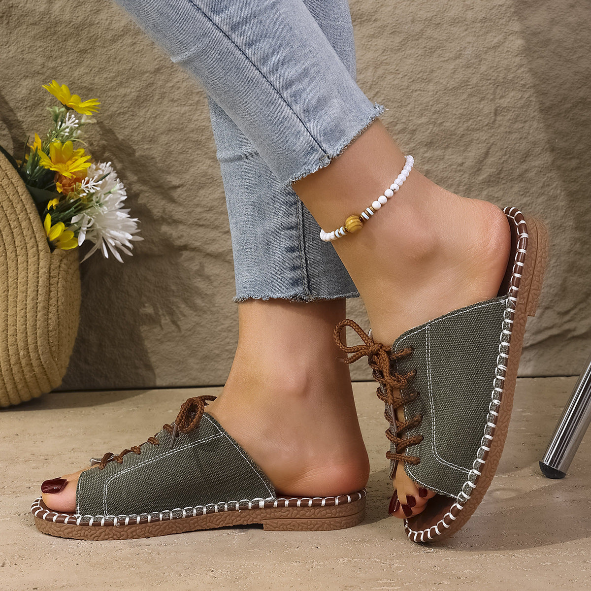 Damen Slip-On Sandalen mit modischem Schnürdesign und komfortabler Fußbettung R&B