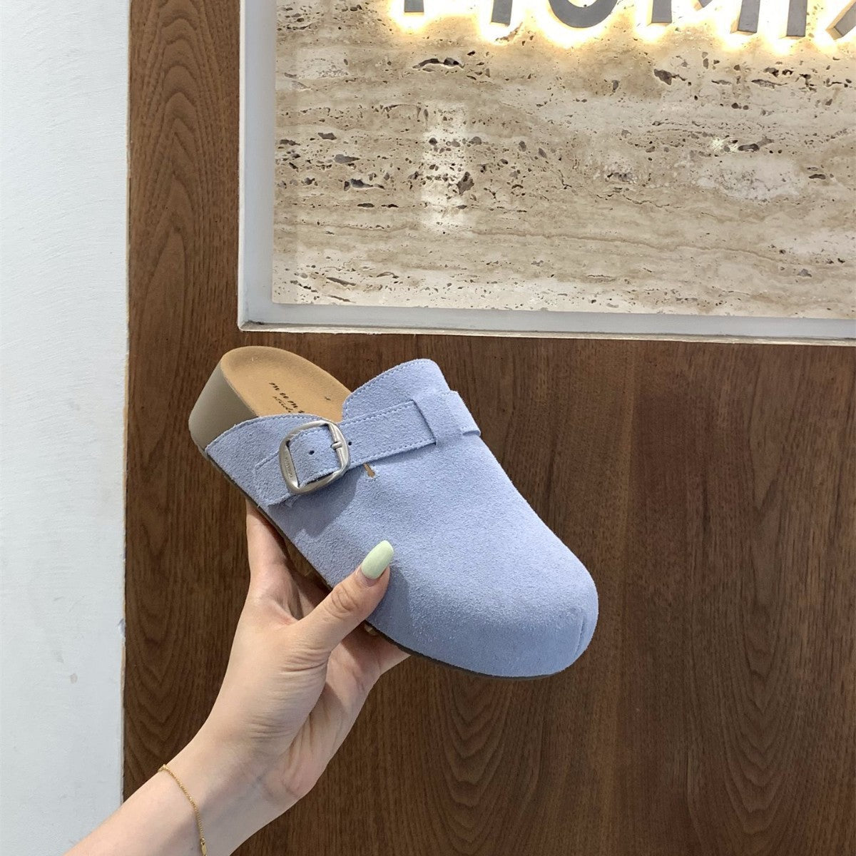 Damen bequeme Clogs mit dekorativem Schnallenverschluss und hochwertigem Veloursleder R&B