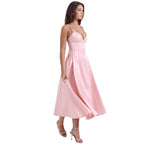 Damen Midikleid mit elegantem V-Ausschnitt und schwingendem Rock R&B