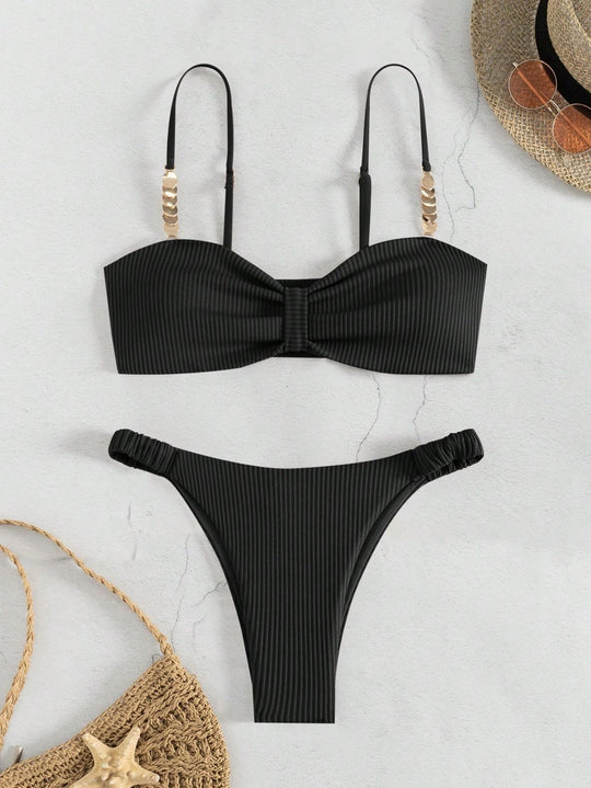 Damen Bustier-Bikini mit elegantem Schleifen-Design und modischen Akzenten R&B