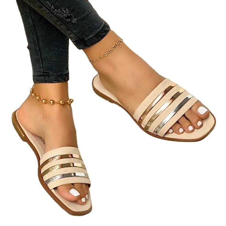 Damen elegante Slip-On Sandalen mit modischen Metallbändern R&B