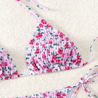 Damen Triangel-Bikini-Set mit verspielter Raffung und hübschem Blumenmuster R&B
