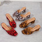 Damen Glamouröse Sandalen im Leoparden-Look mit Blockabsatz R&B